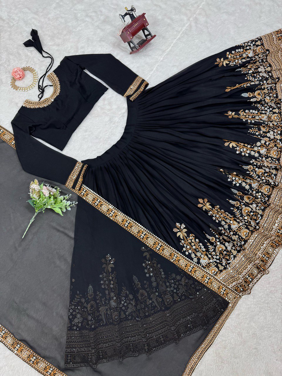 Sangeet Wear Black Color Faux Georgette And Thread With Sequence Work Lehenga Choli