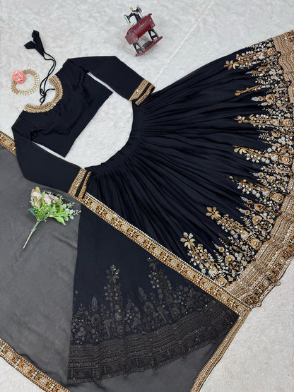 Sangeet Wear Black Color Faux Georgette And Thread With Sequence Work Lehenga Choli