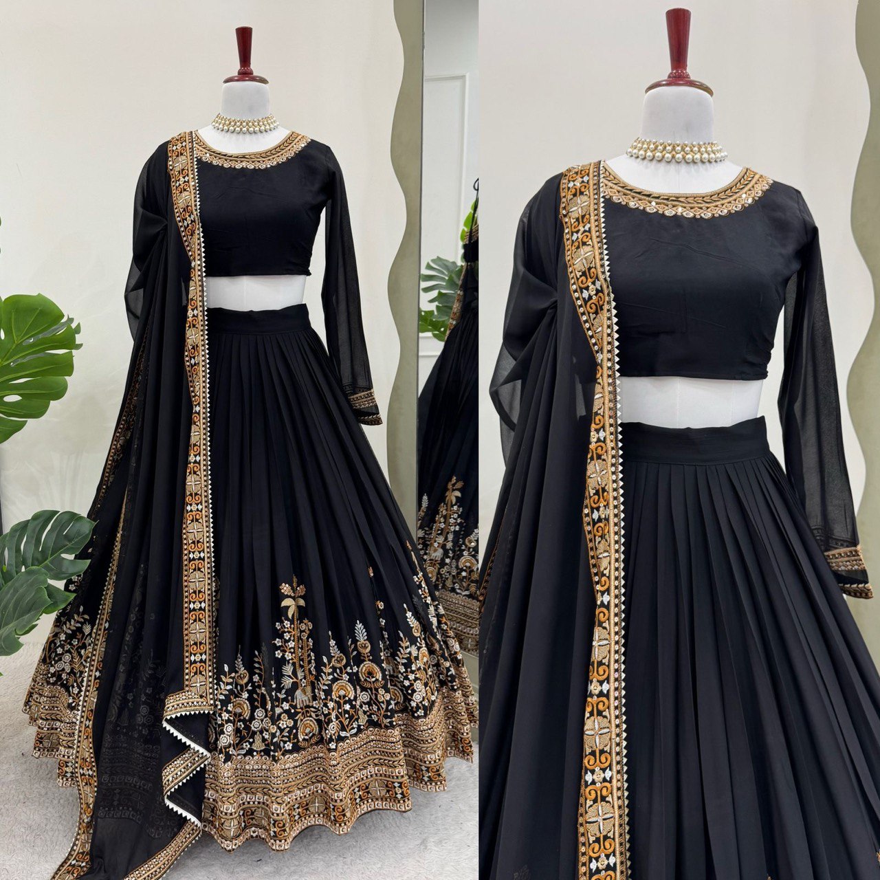 Sangeet Wear Black Color Faux Georgette And Thread With Sequence Work Lehenga Choli