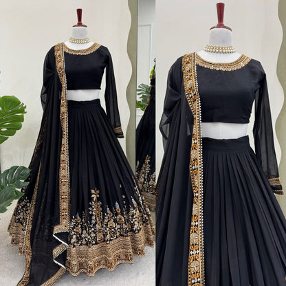 Sangeet Wear Black Color Faux Georgette And Thread With Sequence Work Lehenga Choli