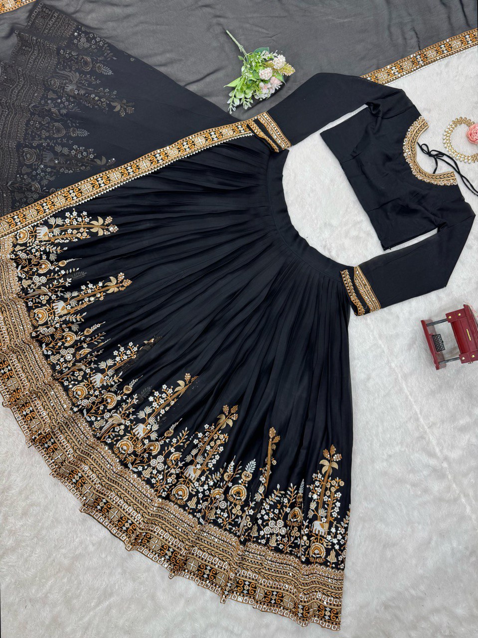 Sangeet Wear Black Color Faux Georgette And Thread With Sequence Work Lehenga Choli
