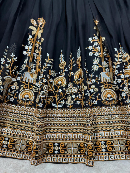 Sangeet Wear Black Color Faux Georgette And Thread With Sequence Work Lehenga Choli