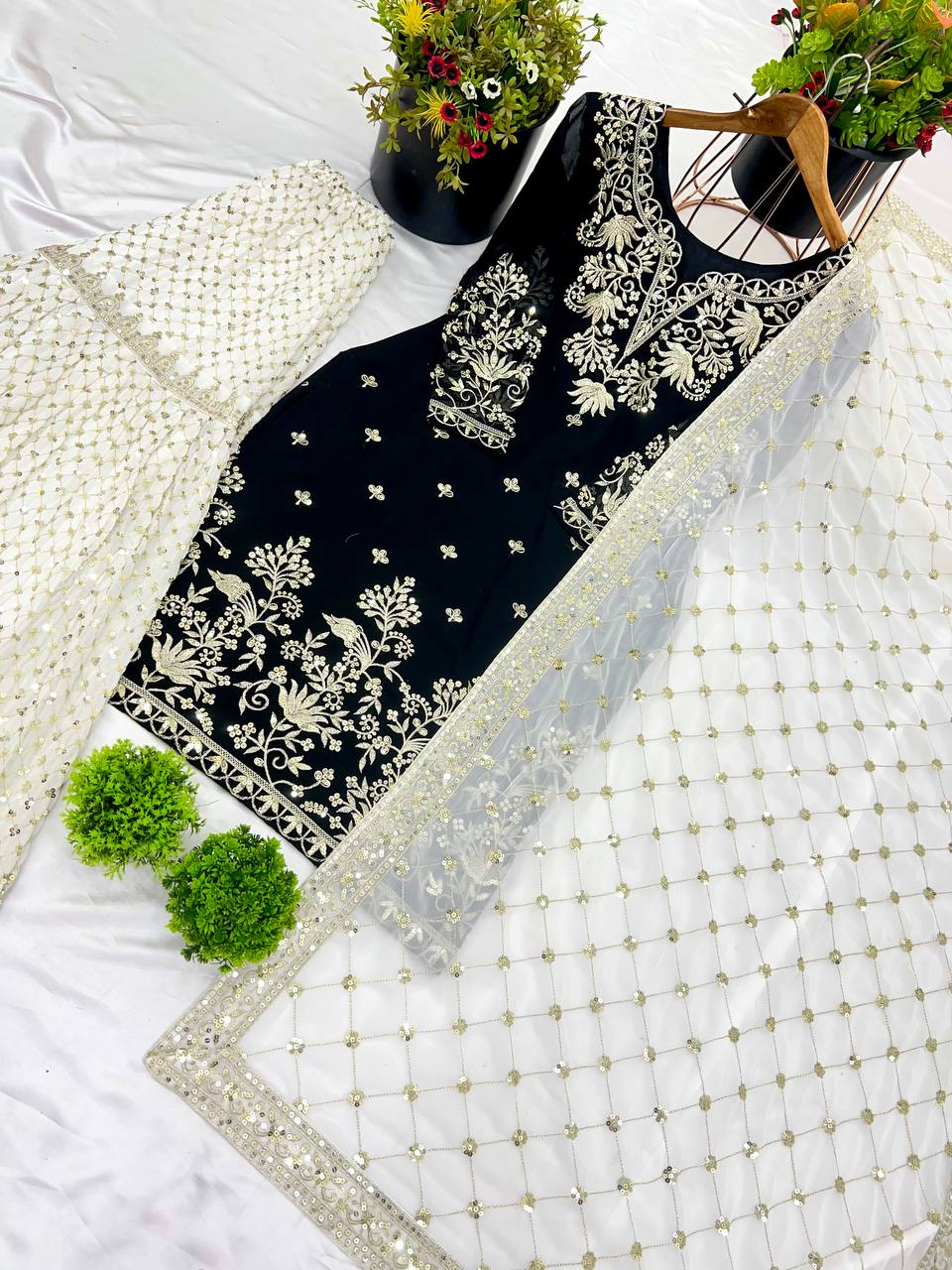 Party Wear Black Color Heavy Faux Georgette With 5mm Embroidery Sequence Work Sharara Suit