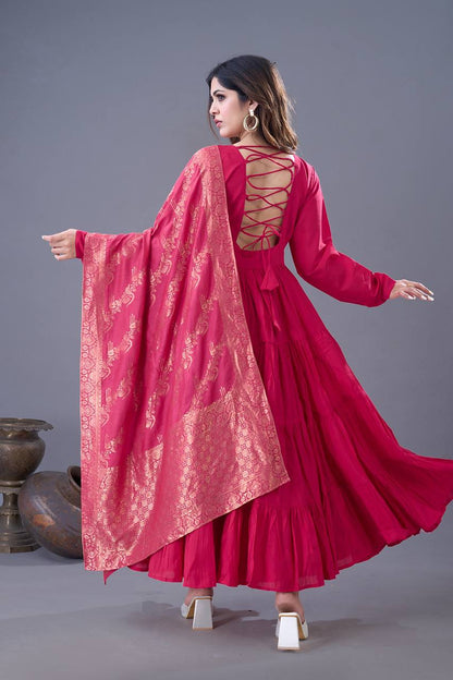 Reception Wear Pink Color Heavy Roman Silk With Embroidery Sequence Work Anarkali Gown