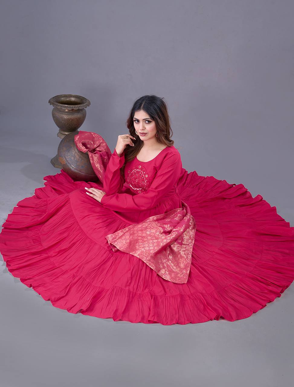 Reception Wear Pink Color Heavy Roman Silk With Embroidery Sequence Work Anarkali Gown