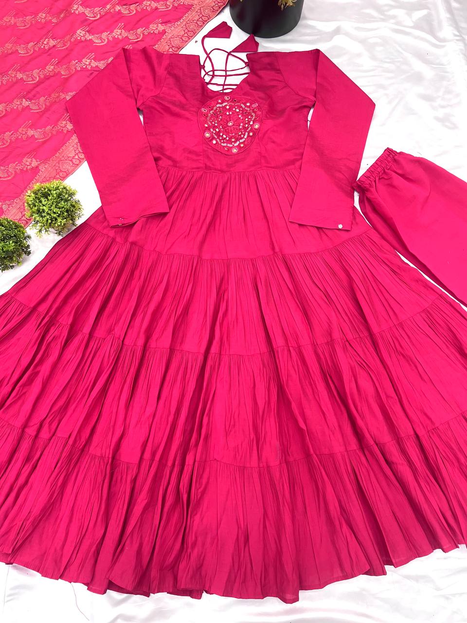 Reception Wear Pink Color Heavy Roman Silk With Embroidery Sequence Work Anarkali Gown