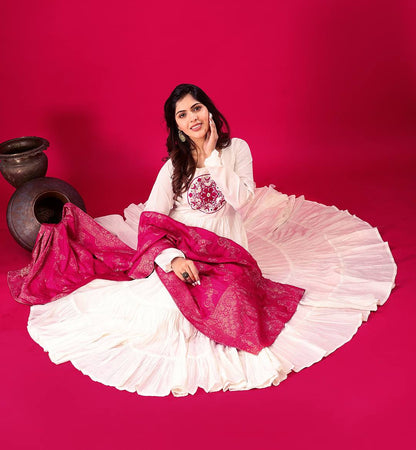 Reception Wear Off White Color Heavy Roman Silk With Embroidery Sequence Work Anarkali Gown