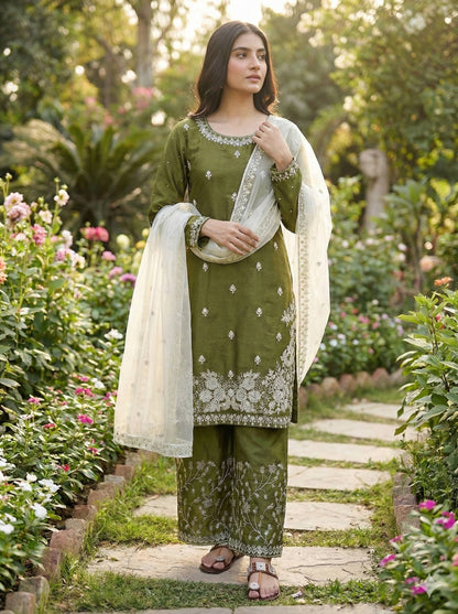Wedding Wear Sequins Embroidered Designer Palazzo Suit