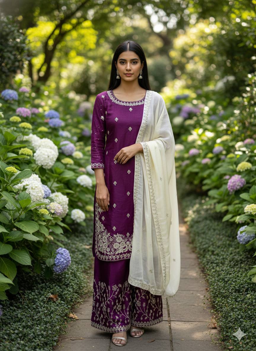 Wedding Wear Sequins Embroidered Designer Palazzo Suit
