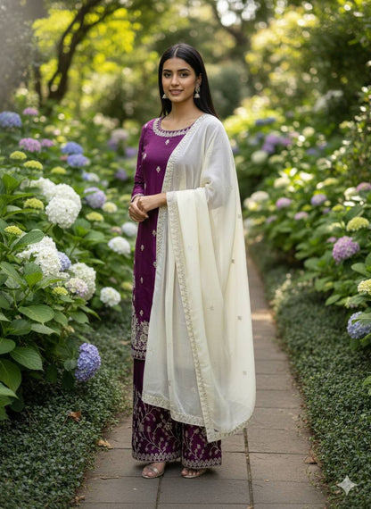 Wedding Wear Sequins Embroidered Designer Palazzo Suit