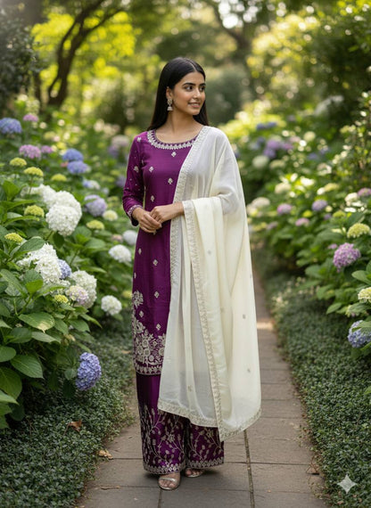 Wedding Wear Sequins Embroidered Designer Palazzo Suit