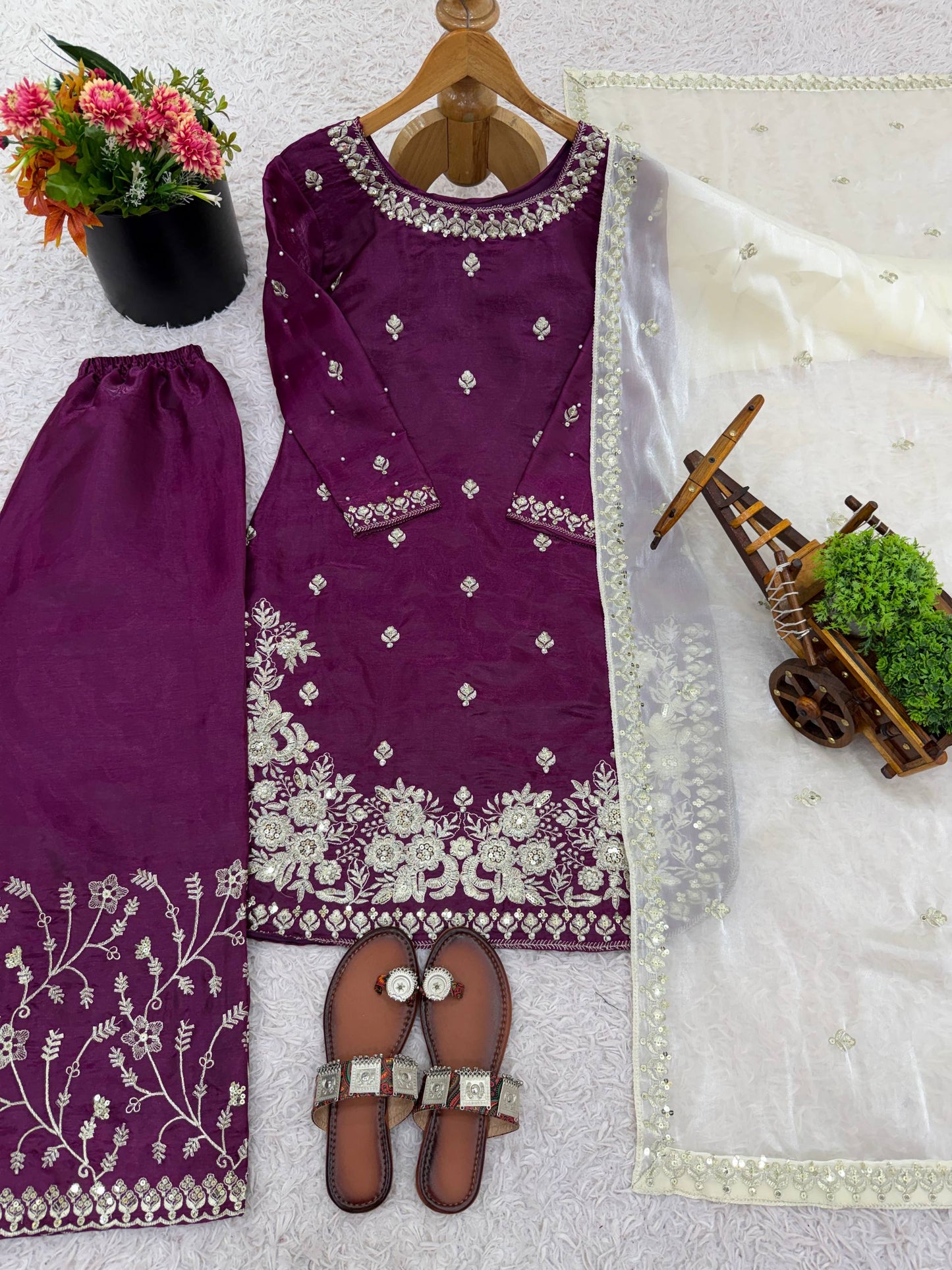 Wedding Wear Sequins Embroidered Designer Palazzo Suit