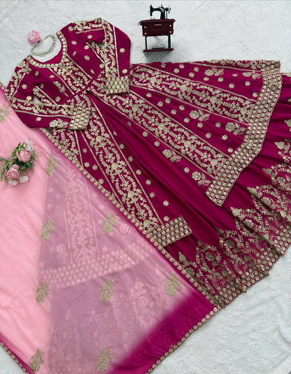 Yankita Kapoor Mulit Color Georgette Thread Work Top With Lehenga Set