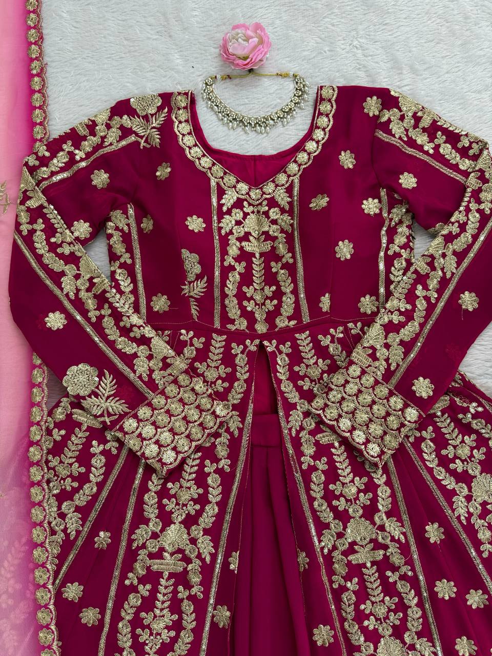 Yankita Kapoor Mulit Color Georgette Thread Work Top With Lehenga Set