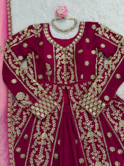 Yankita Kapoor Mulit Color Georgette Thread Work Top With Lehenga Set