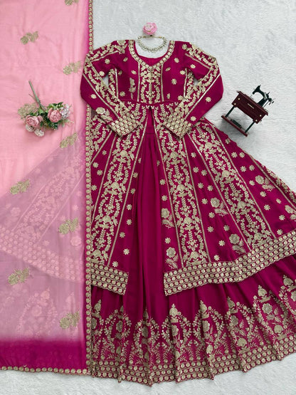 Yankita Kapoor Mulit Color Georgette Thread Work Top With Lehenga Set