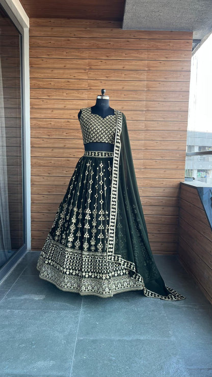Mehndi Special Green Color Embroidered lehenga Choli