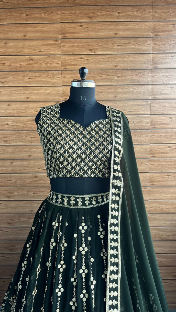 Mehndi Special Green Color Embroidered lehenga Choli
