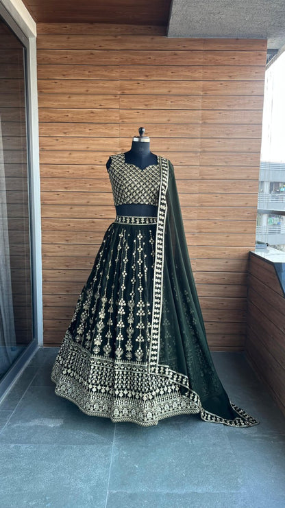 Mehndi Special Green Color Embroidered lehenga Choli
