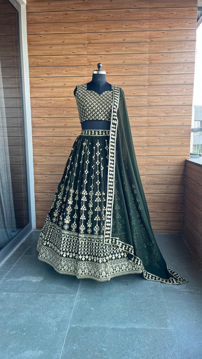 Mehndi Special Green Color Embroidered lehenga Choli