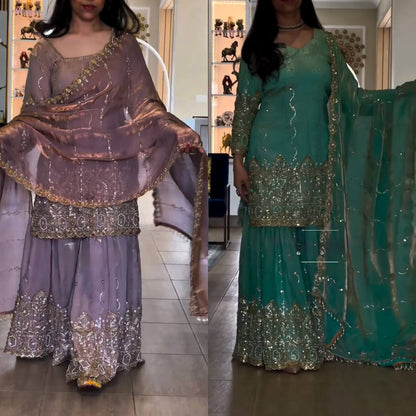 Wedding Wear Satin Fully Stitched Sharara Suit Set