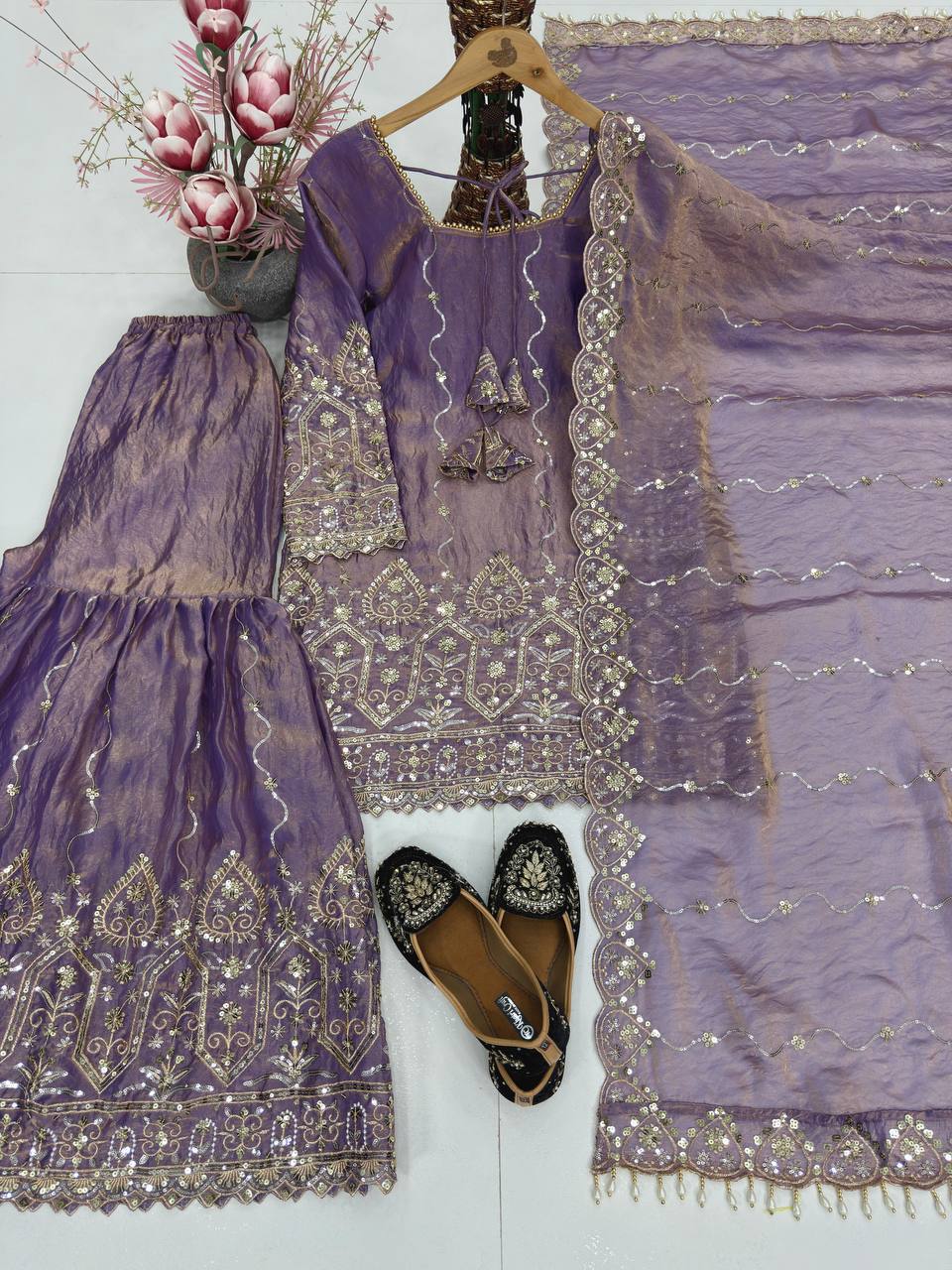 Wedding Wear Satin Fully Stitched Sharara Suit Set