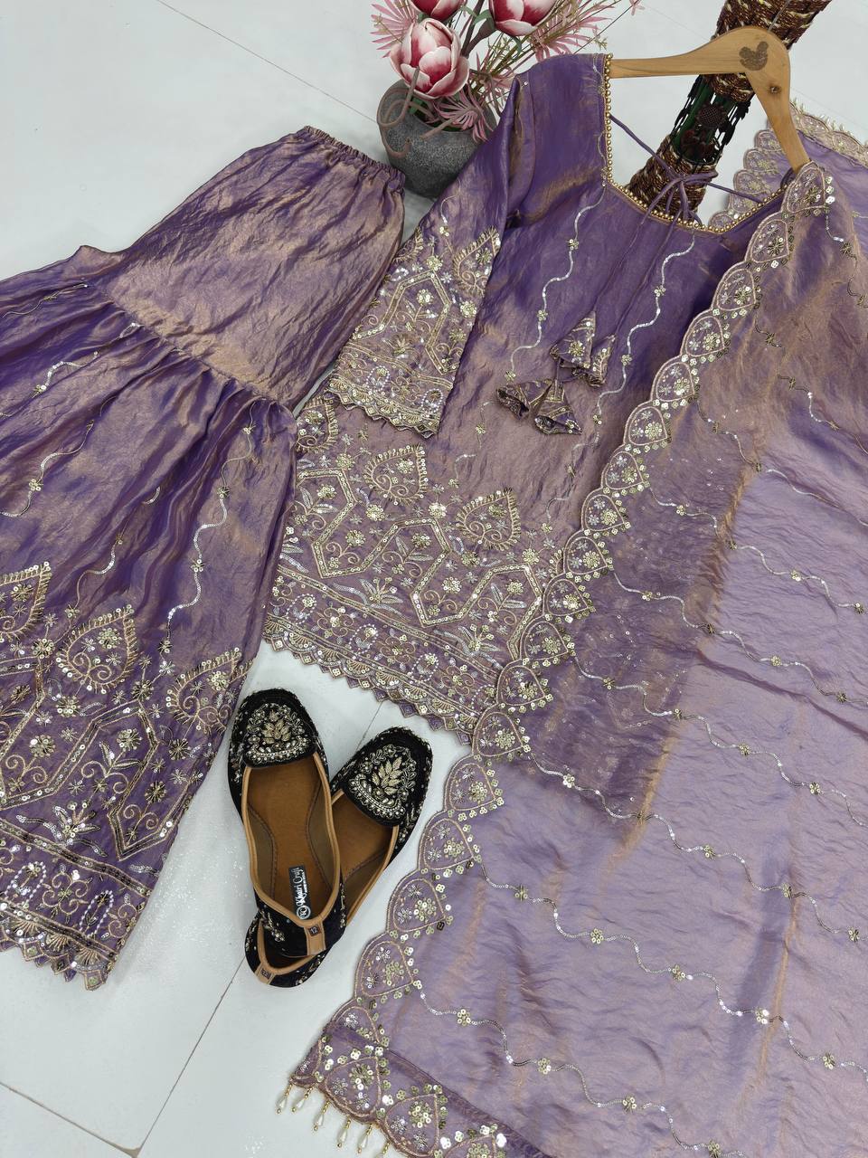 Wedding Wear Satin Fully Stitched Sharara Suit Set