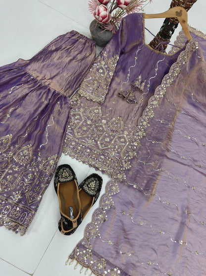 Wedding Wear Satin Fully Stitched Sharara Suit Set