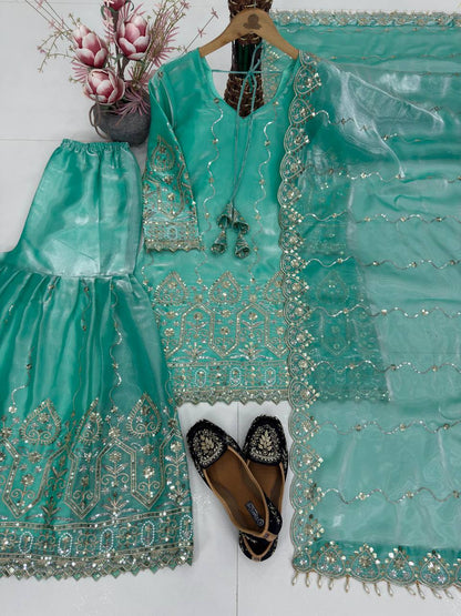 Wedding Wear Satin Fully Stitched Sharara Suit Set