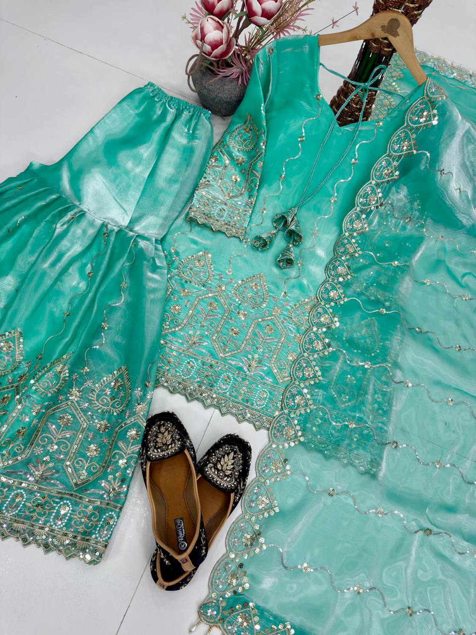Wedding Wear Satin Fully Stitched Sharara Suit Set