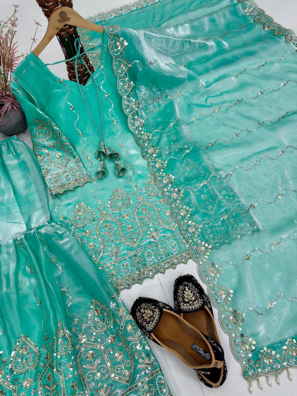 Wedding Wear Satin Fully Stitched Sharara Suit Set