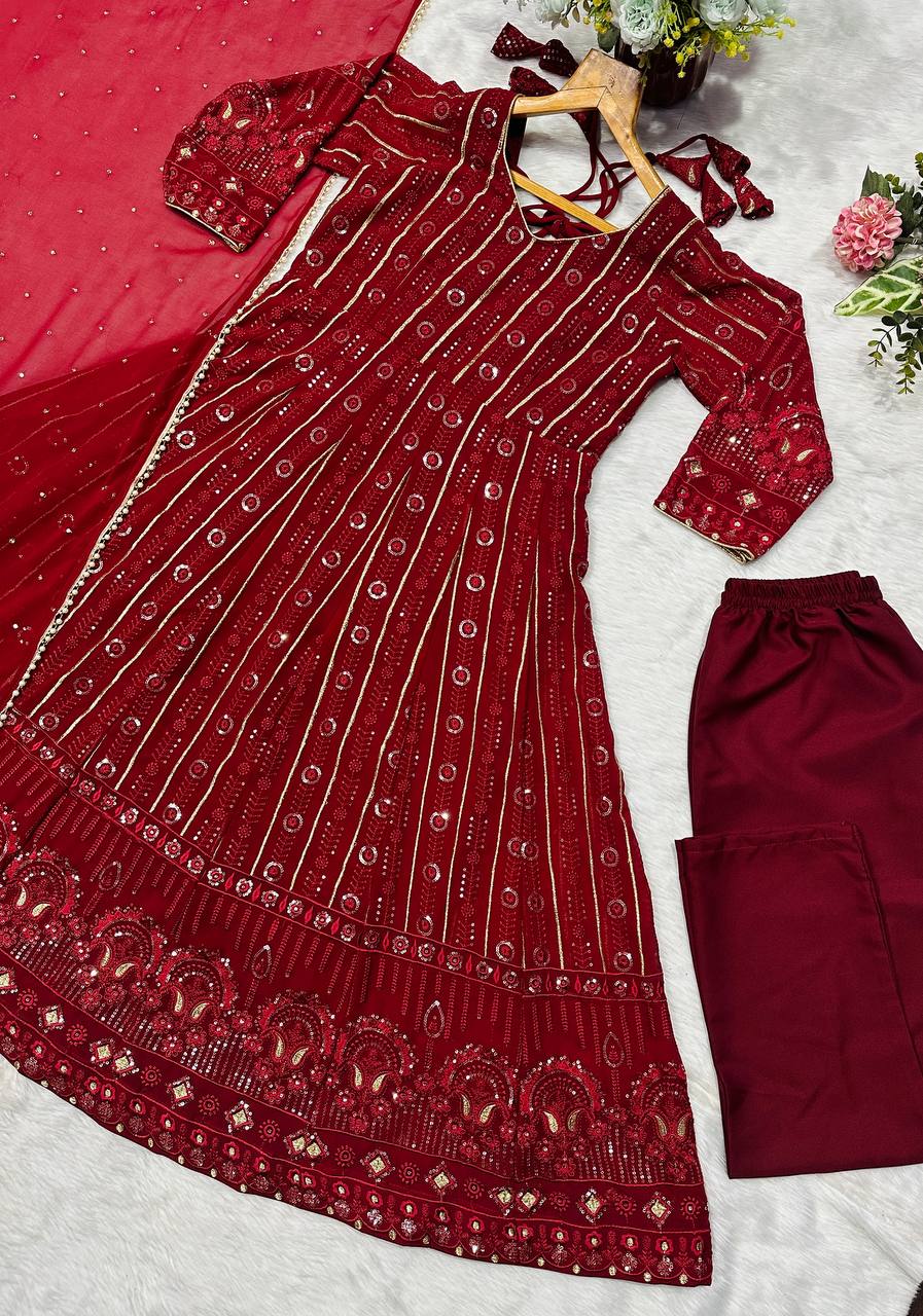 Designer Rani Color Thread Embroidered Ready To Wear Gown Set