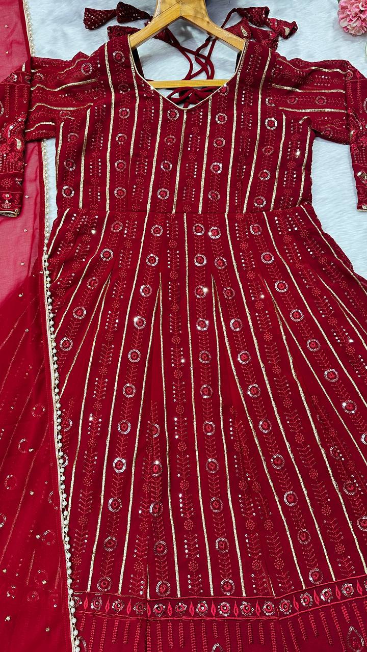 Designer Rani Color Thread Embroidered Ready To Wear Gown Set
