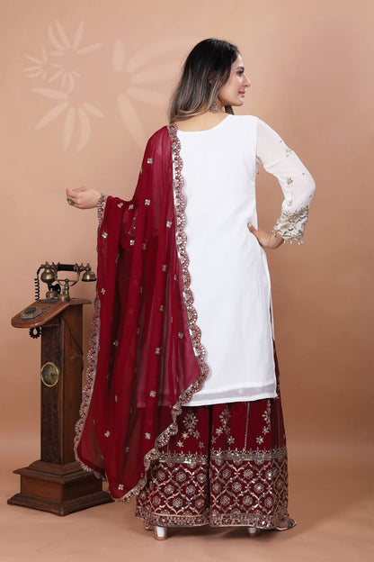 Function Wear Maroon Color Heavy Faux Georgette With Embroidery Sequence Work Sharara Suit