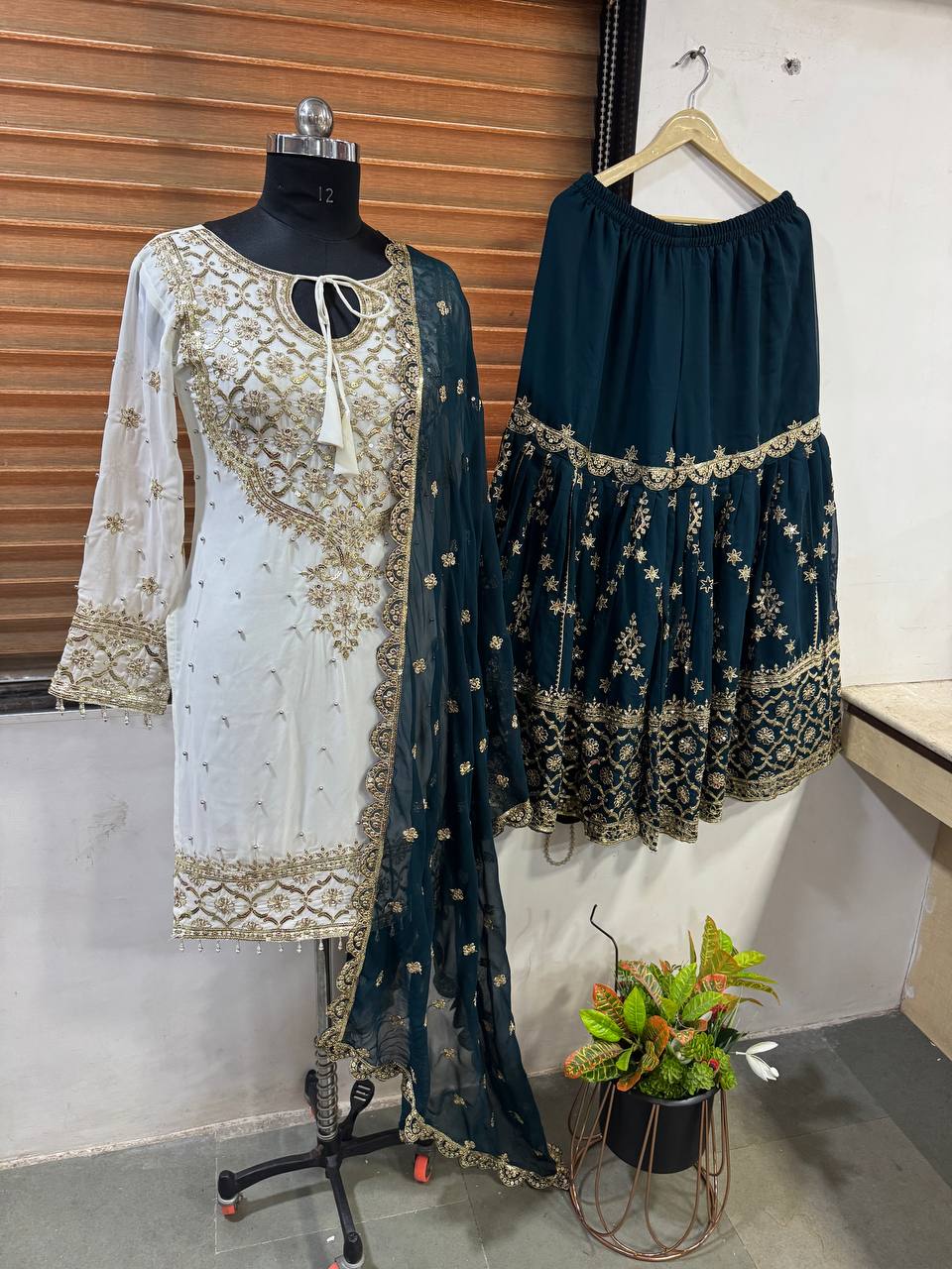 Function Wear Teal Blue Color Heavy Faux Georgette With Embroidery Sequence Work Sharara Suit