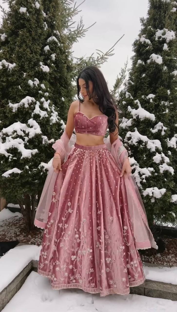 Fancy Wear Pink Color Sequenc Lehenga With Dupatta Set