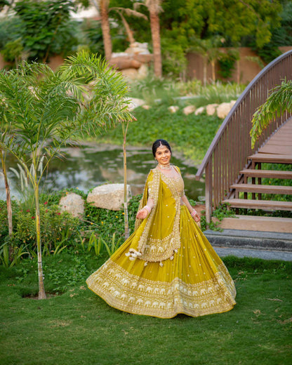 Bridal Wear Haldi Special Yellow Color Fox Georgette Heavy Embroidery Thread &amp; Sequence Work Lehenga Choli