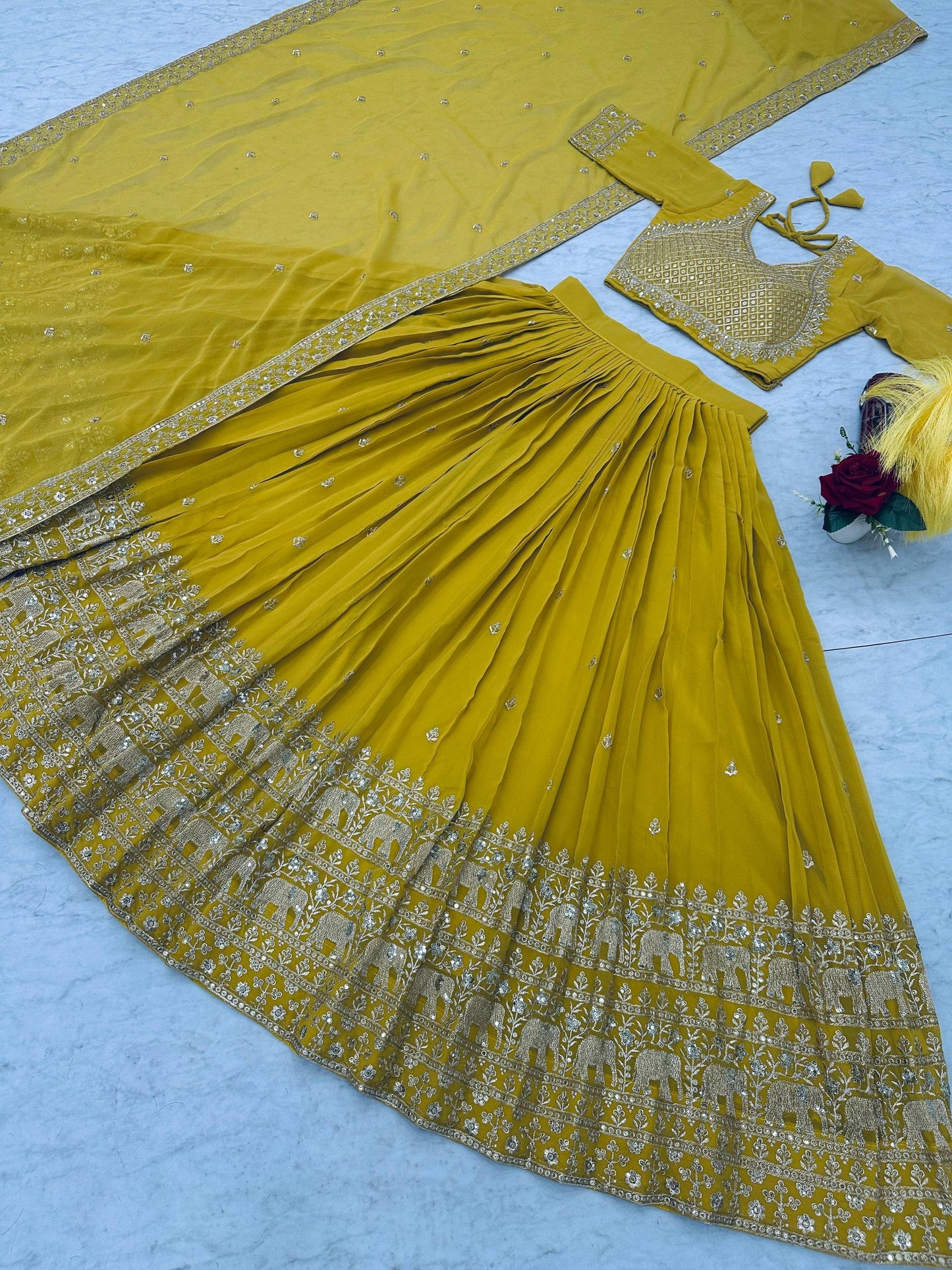 Bridal Wear Haldi Special Yellow Color Fox Georgette Heavy Embroidery Thread &amp; Sequence Work Lehenga Choli