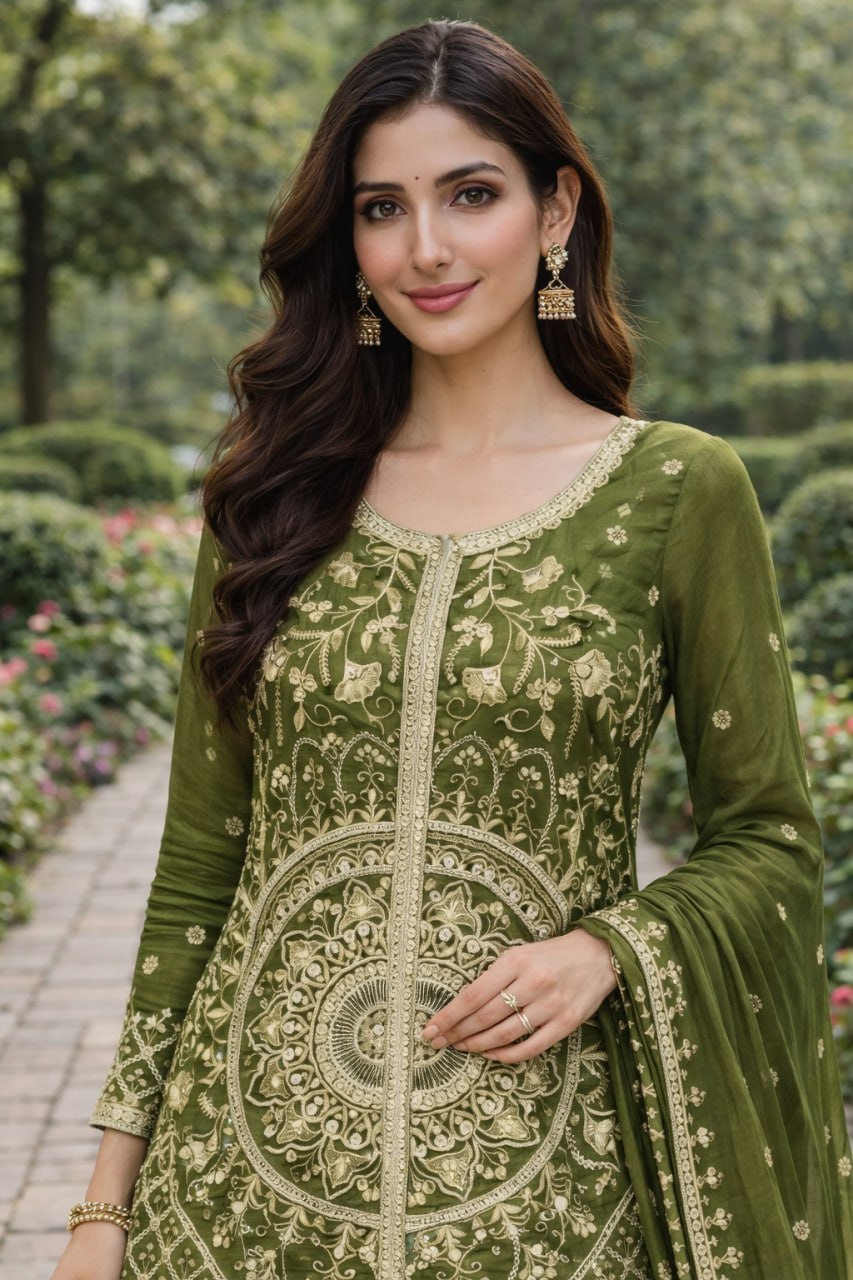 Designer Green Color Sequence Embroidered Sharara Suit