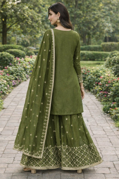 Designer Green Color Sequence Embroidered Sharara Suit