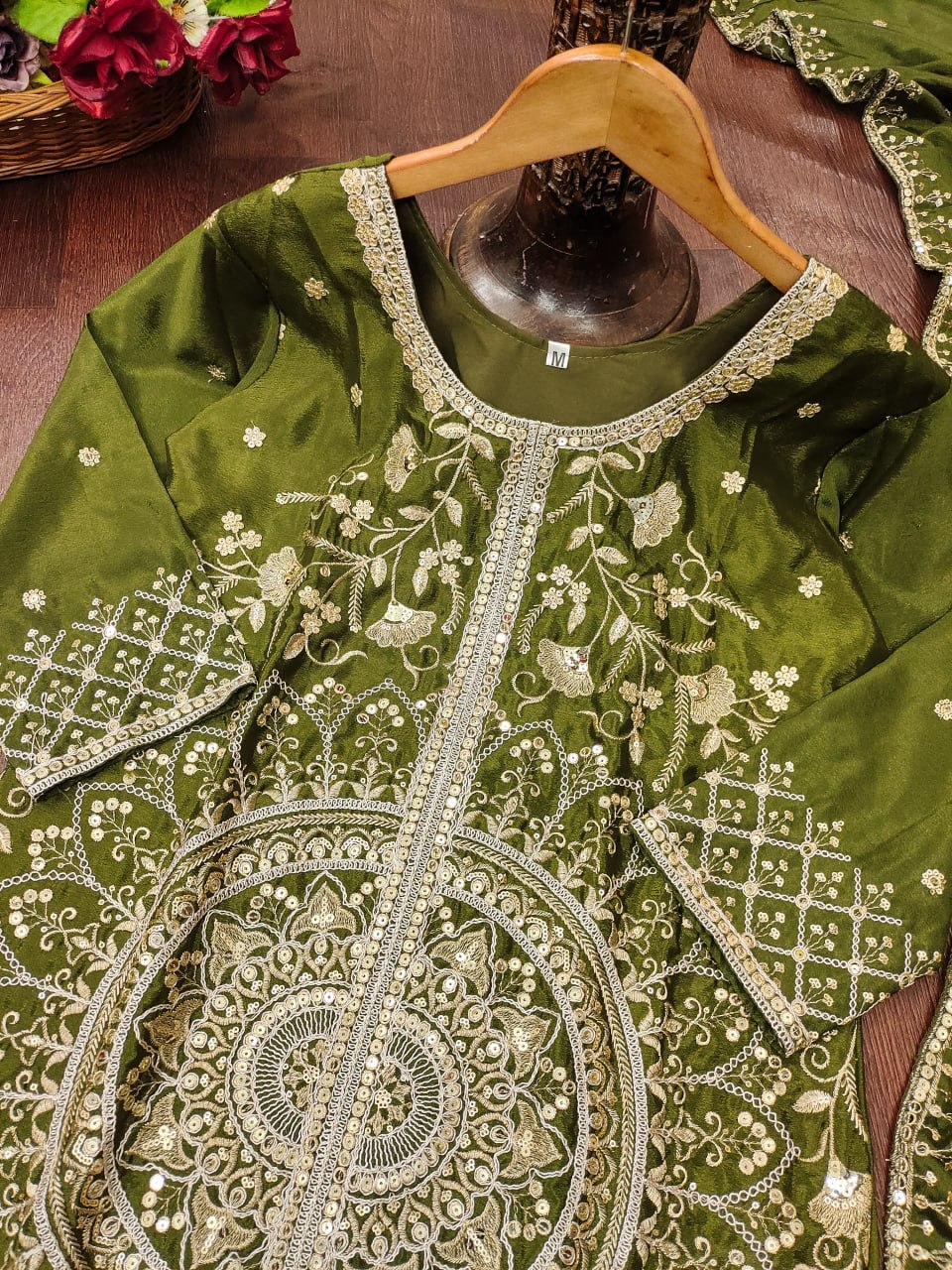 Designer Green Color Sequence Embroidered Sharara Suit