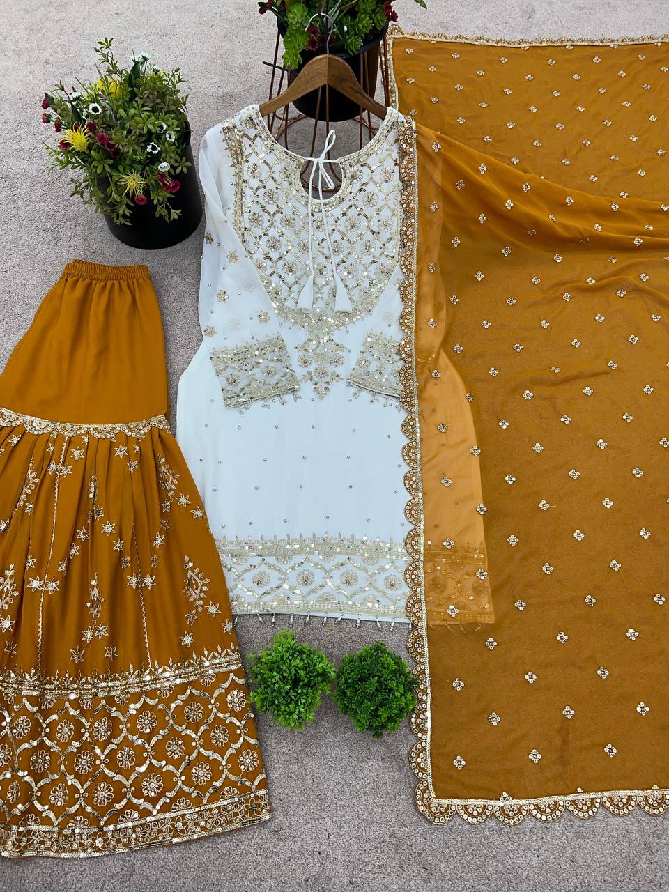 Function Wear Haldi Special Yellow Color Heavy Faux Georgette With Embroidery Sequence Work Sharara Suit
