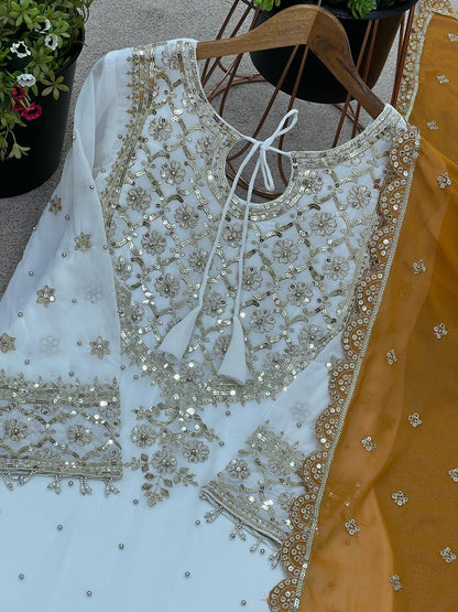 Function Wear Haldi Special Yellow Color Heavy Faux Georgette With Embroidery Sequence Work Sharara Suit