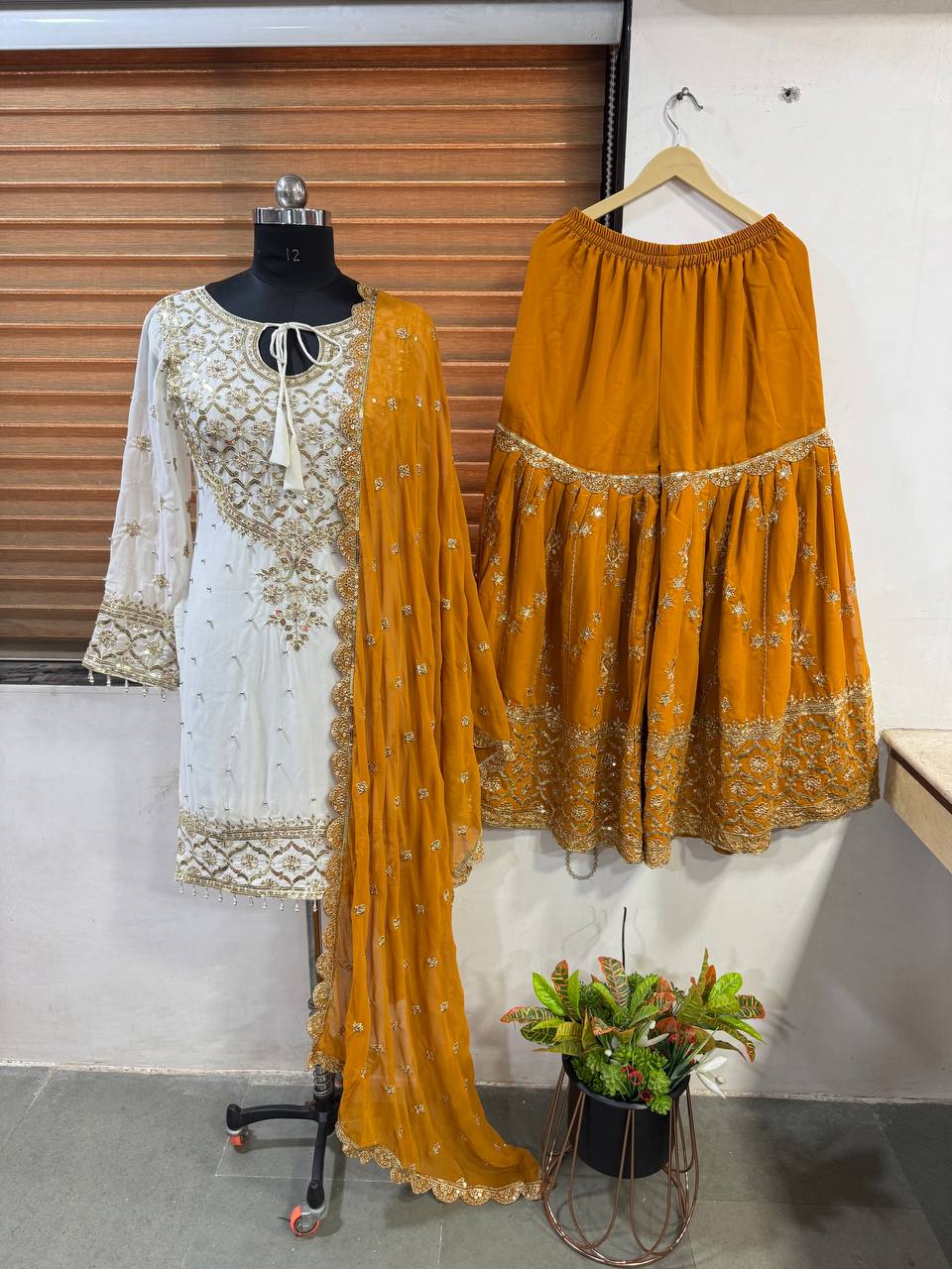Function Wear Haldi Special Yellow Color Heavy Faux Georgette With Embroidery Sequence Work Sharara Suit