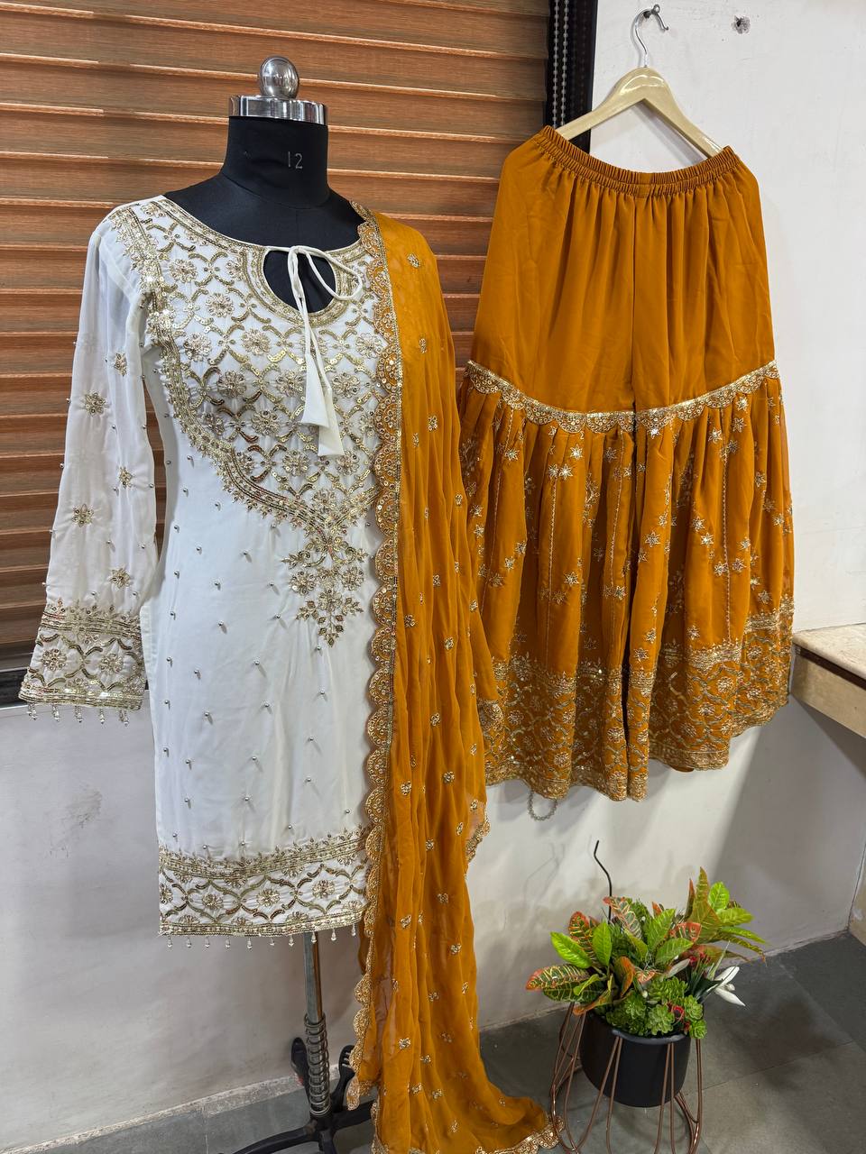 Function Wear Haldi Special Yellow Color Heavy Faux Georgette With Embroidery Sequence Work Sharara Suit