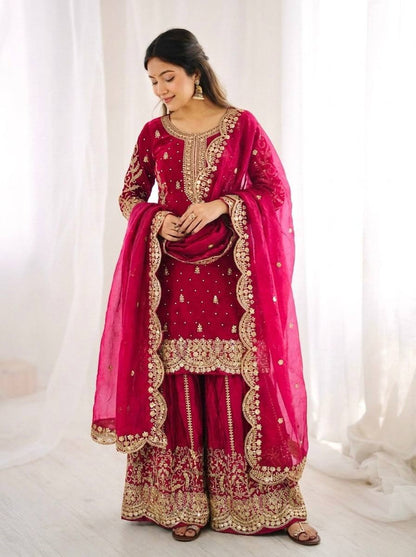 Glorious Pink Color Sequence Embroidered Sharara Suit