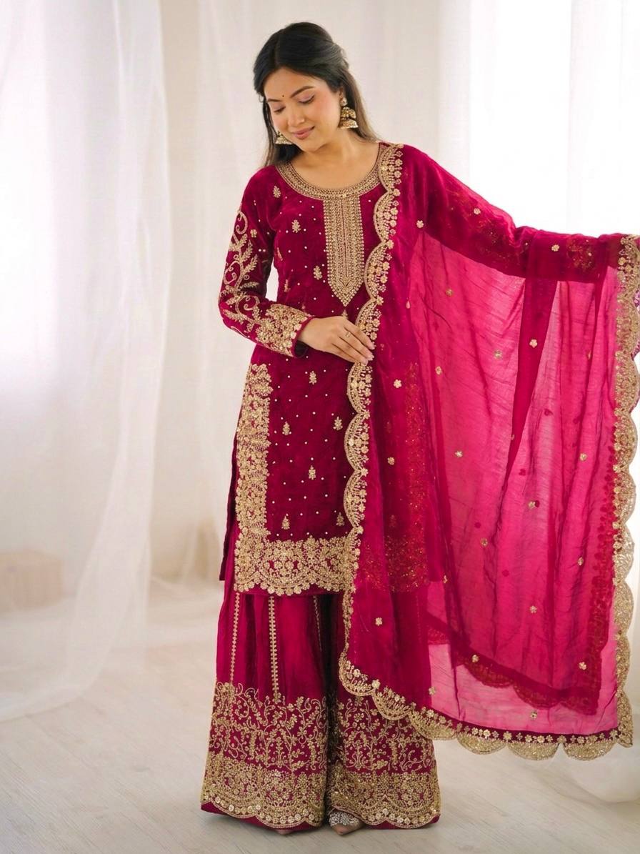 Glorious Pink Color Sequence Embroidered Sharara Suit