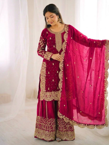 Glorious Pink Color Sequence Embroidered Sharara Suit