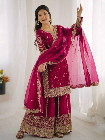 Glorious Pink Color Sequence Embroidered Sharara Suit