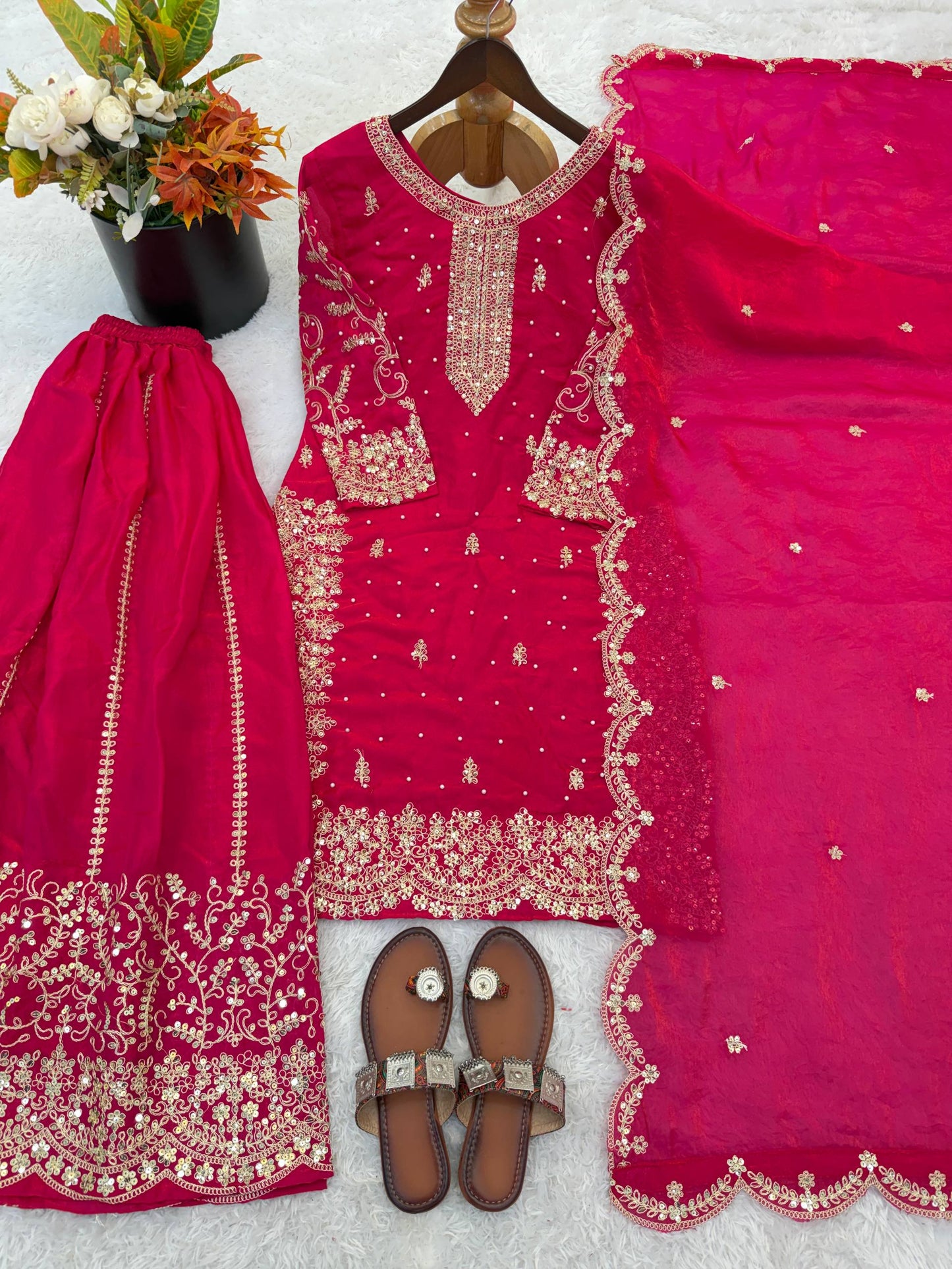 Glorious Pink Color Sequence Embroidered Sharara Suit